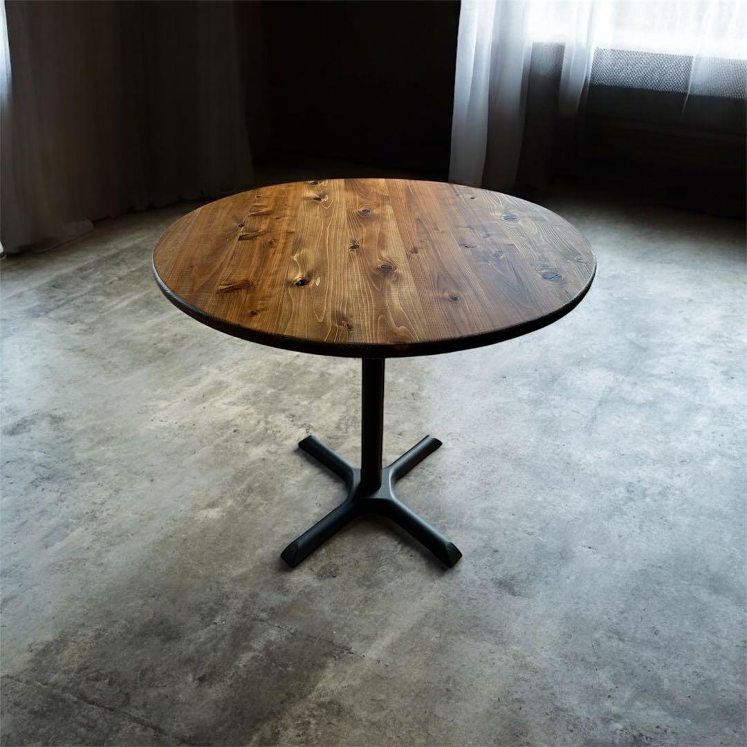 丸テーブル　机　リビング　ダーク　アイアン　カフェ　天然木　無垢材