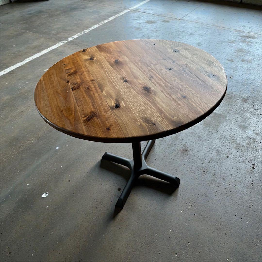 丸テーブル　机　リビング　ダーク　アイアン　カフェ　天然木　無垢材