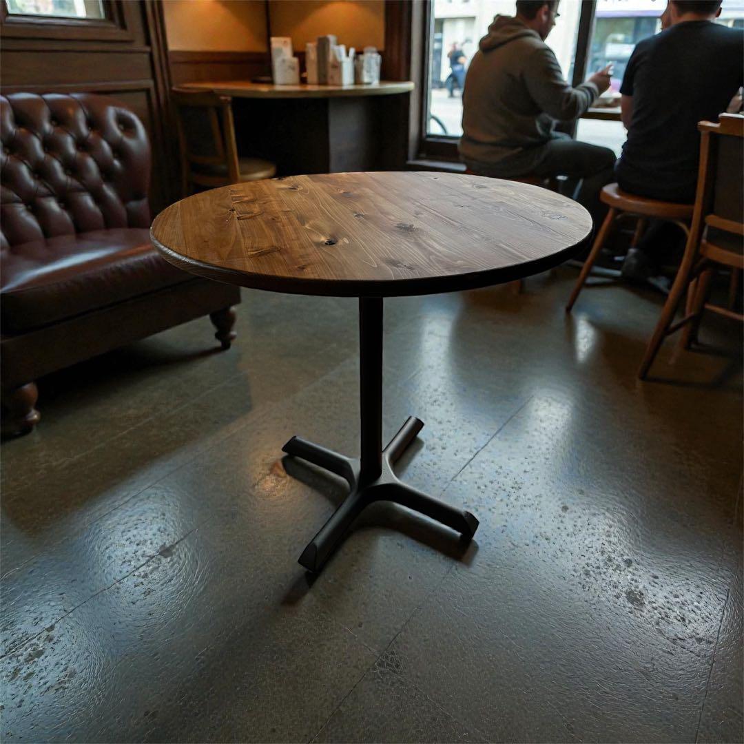 丸テーブル　机　リビング　ダーク　アイアン　カフェ　天然木　無垢材