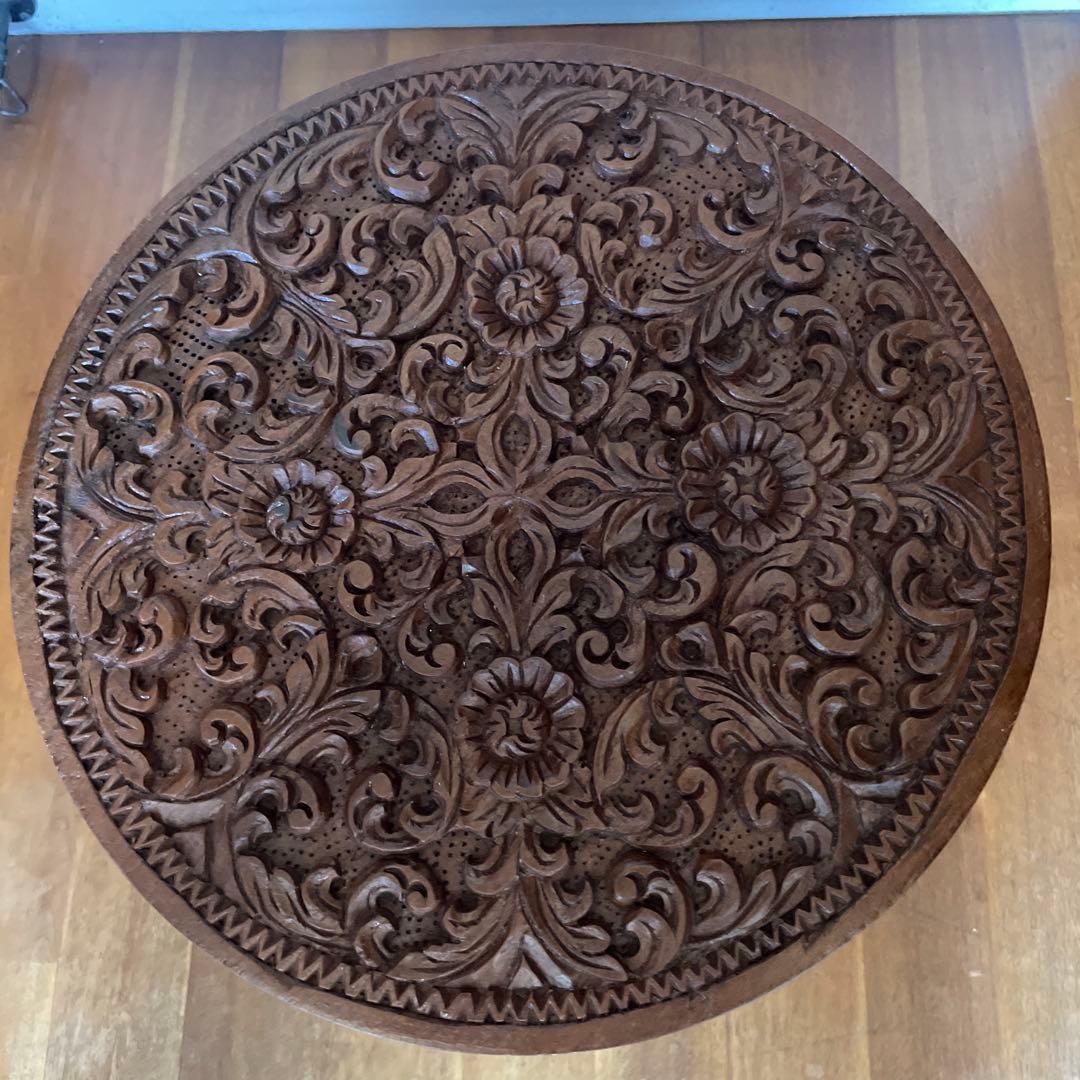 アンティーク 木彫 テーブル 折り畳み