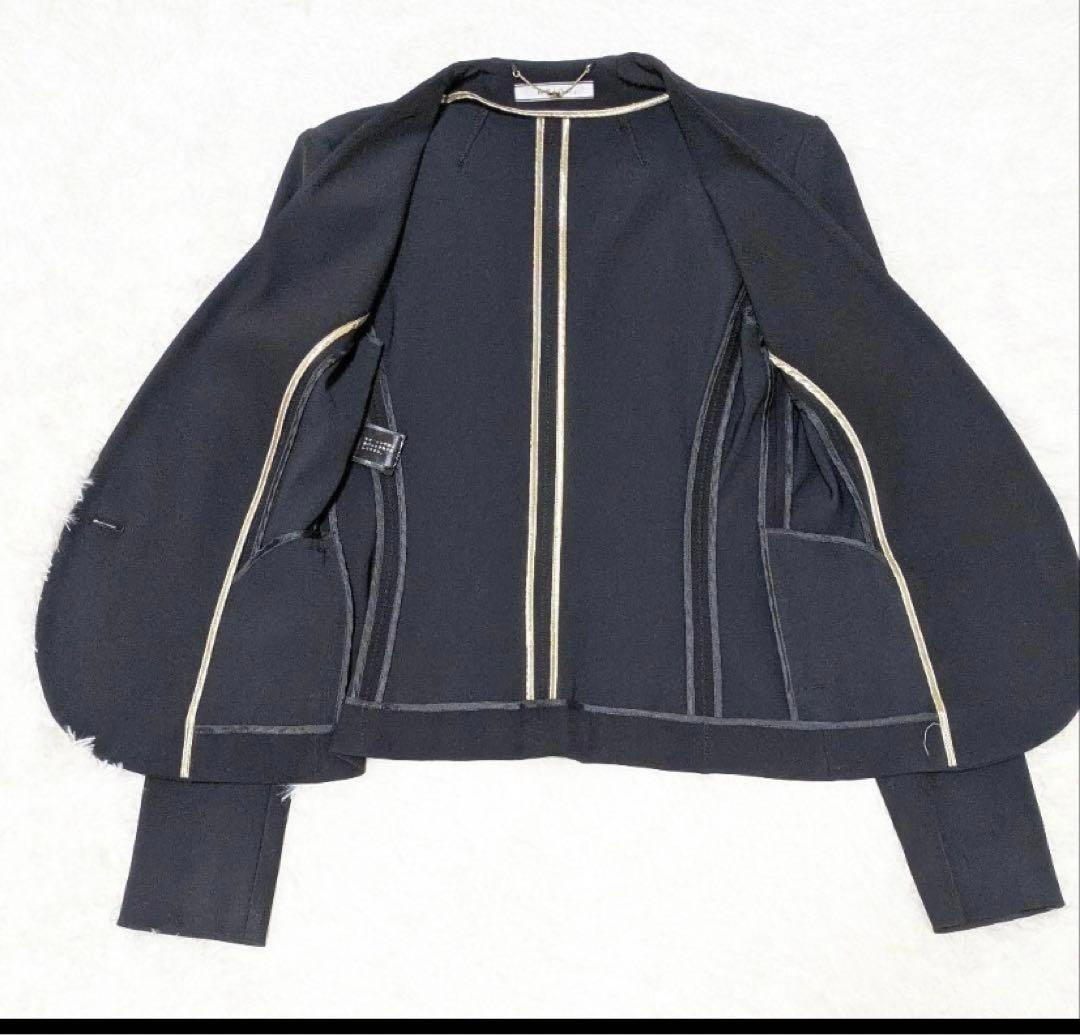 ベイジ　 LUIZAノーカラージャケット　ウォッシャブル　ブラック　M