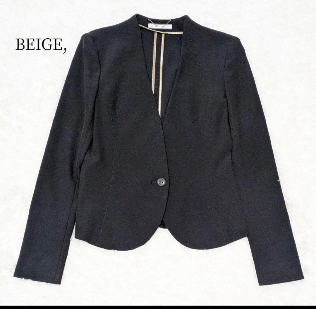 ベイジ　 LUIZAノーカラージャケット　ウォッシャブル　ブラック　M