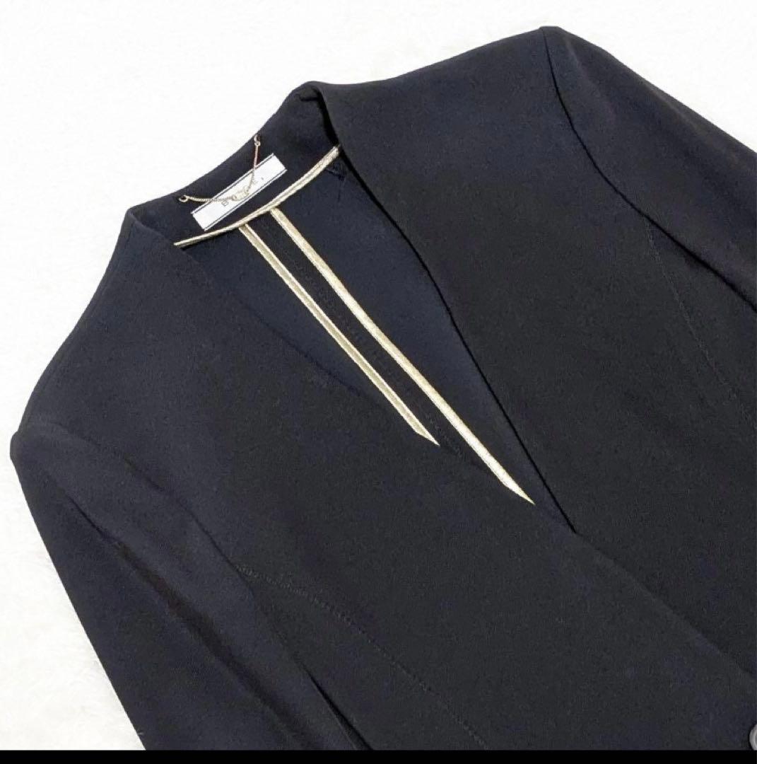 ベイジ　 LUIZAノーカラージャケット　ウォッシャブル　ブラック　M