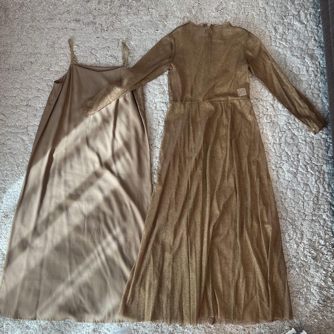 kaene ベージュラメチュールメロウワンピース　38