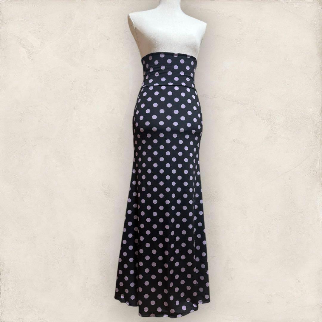 フラメンコファルダ　マーメイドライン　黒×薄紫水玉