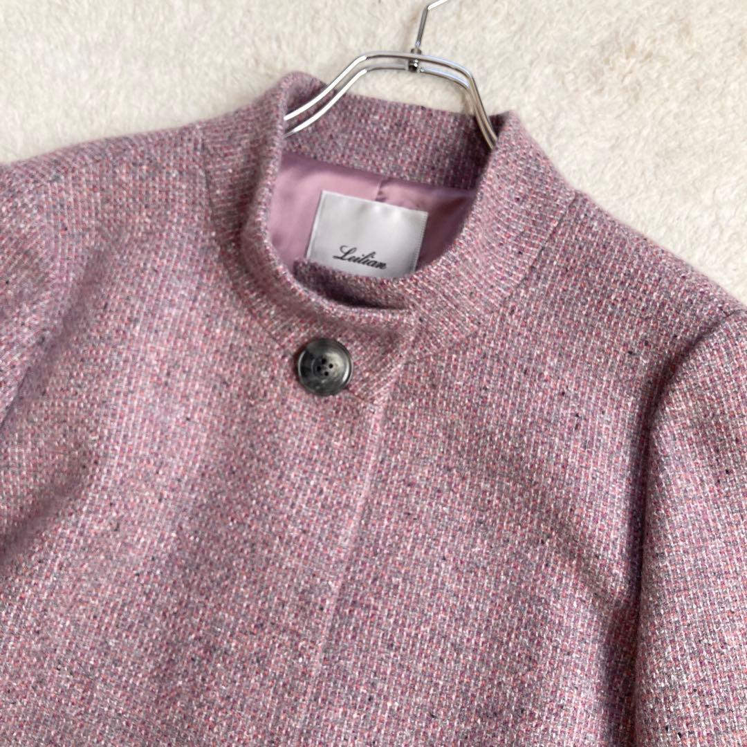 極美品・近年✨レリアン　ツイード比翼スタンドカラーハーフコート　カシミヤ100%