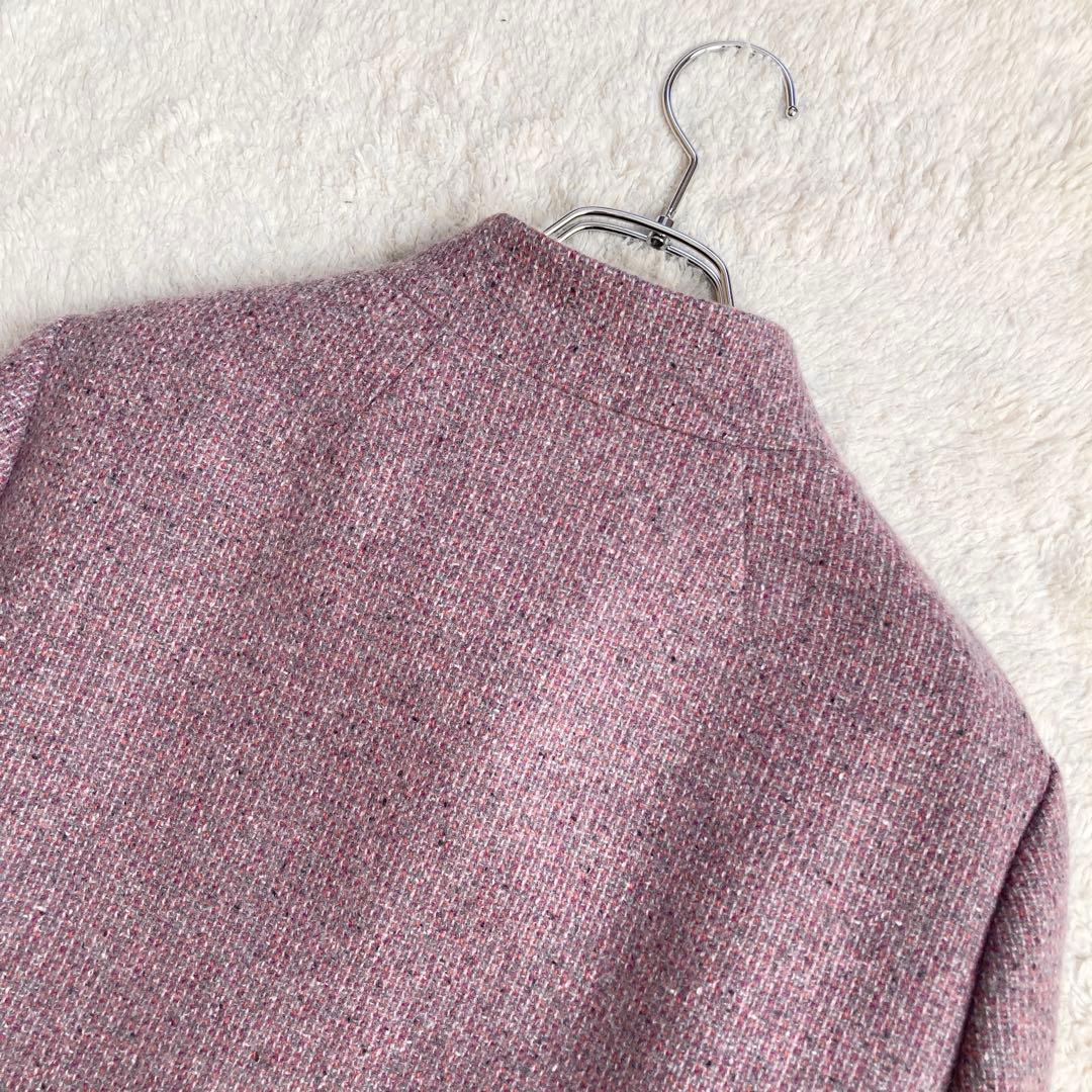 極美品・近年✨レリアン　ツイード比翼スタンドカラーハーフコート　カシミヤ100%