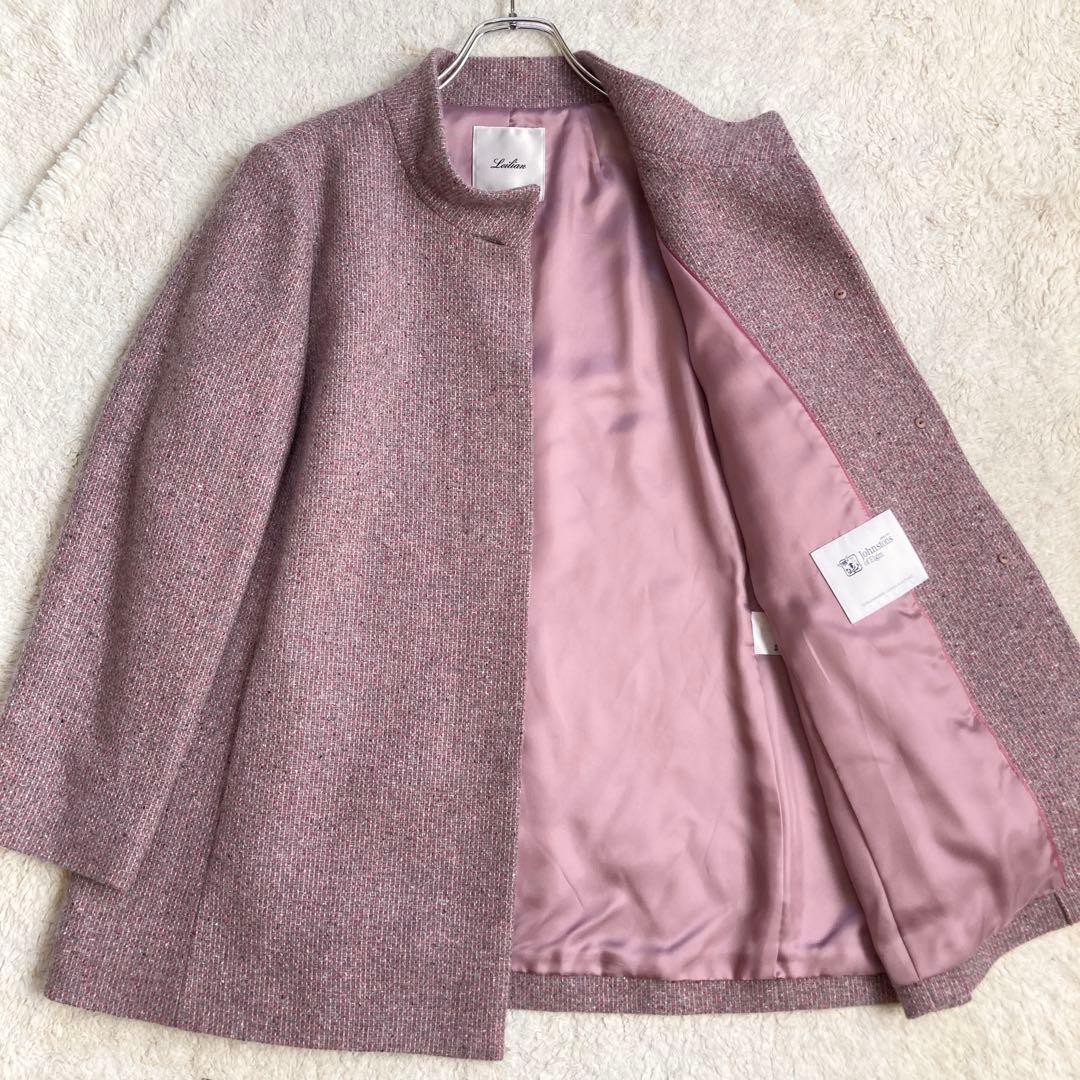 極美品・近年✨レリアン　ツイード比翼スタンドカラーハーフコート　カシミヤ100%