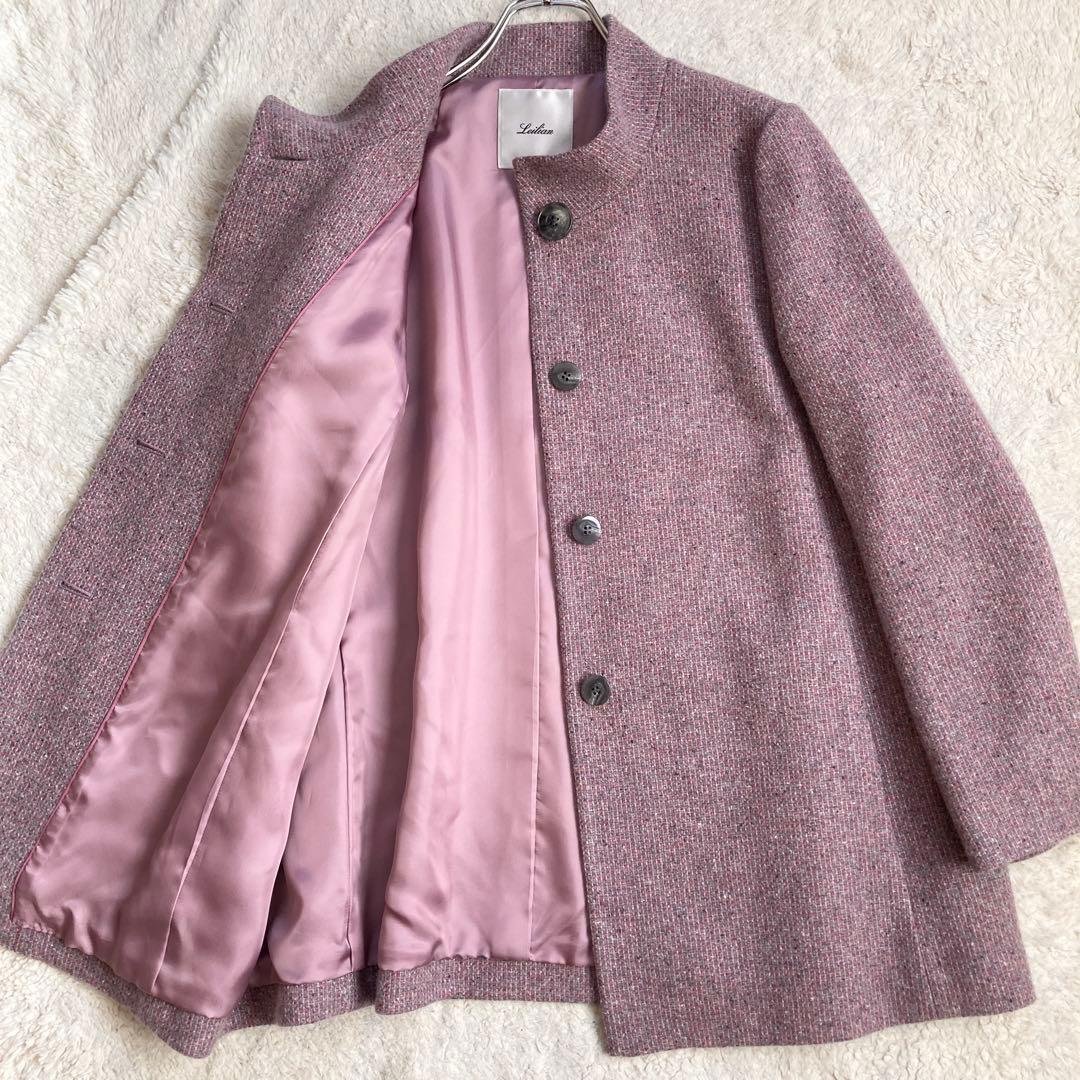 極美品・近年✨レリアン　ツイード比翼スタンドカラーハーフコート　カシミヤ100%