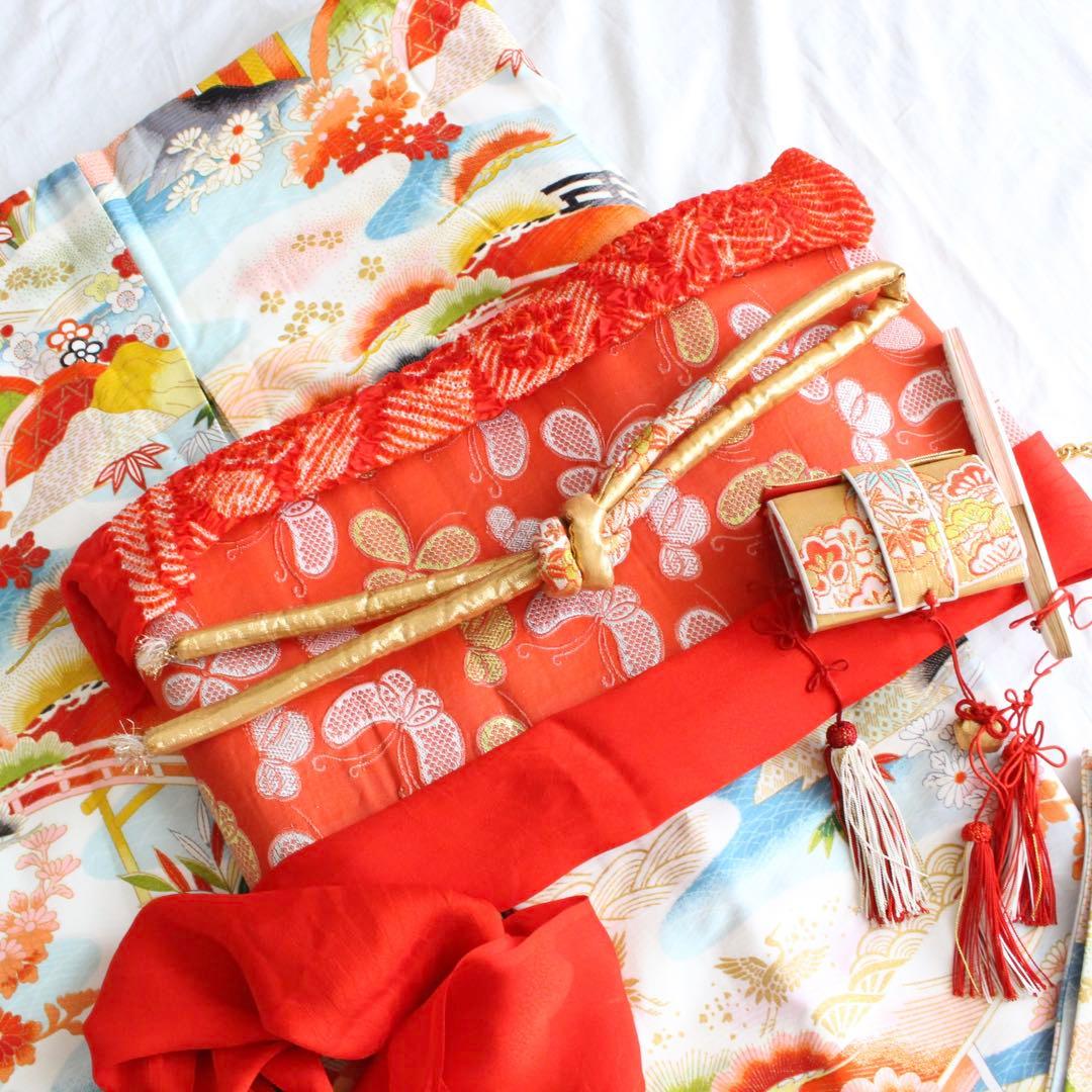 七五三 7歳 女の子 子供 水色 着物 帯 セット