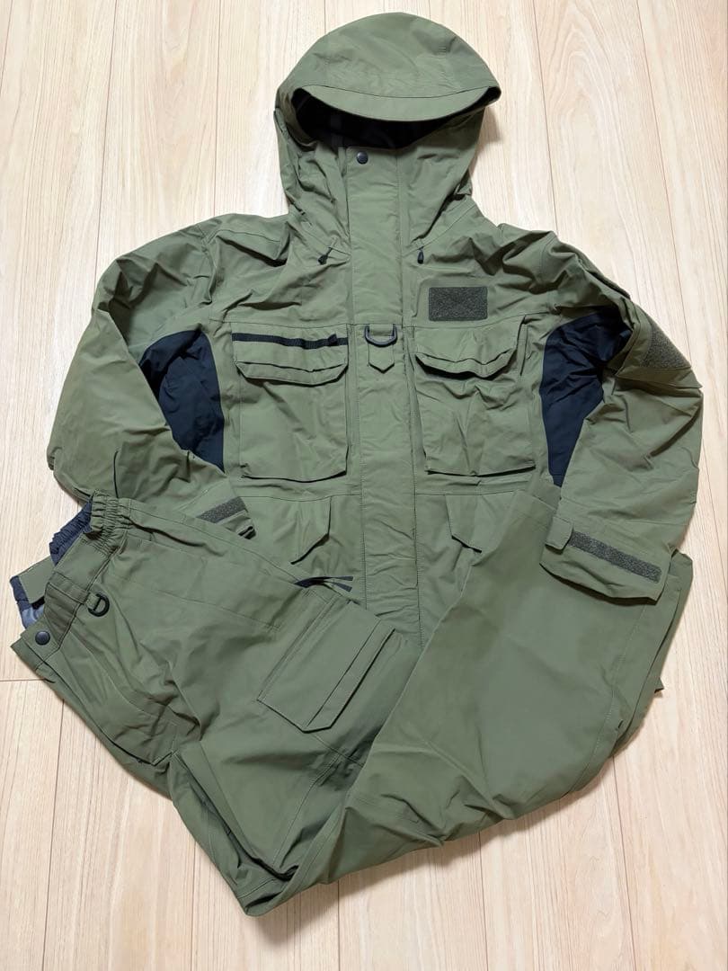 【美品】シマノ　ES　レインジャケット・パンツセットアップ　S　グリーン