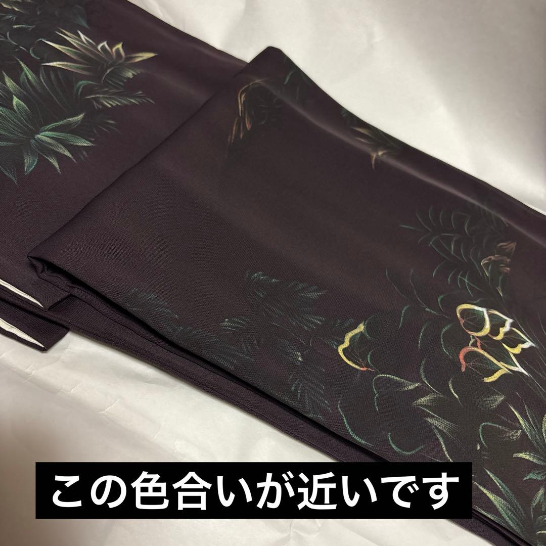 正絹付下げ トールサイズ 裄69 茶紫 油絵風 草花　身丈169.5 幻想的