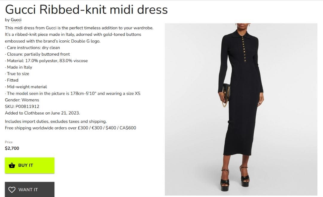 ミサ　GUCCI グッチ　リブニットワンピース　ミディドレスXS 美品