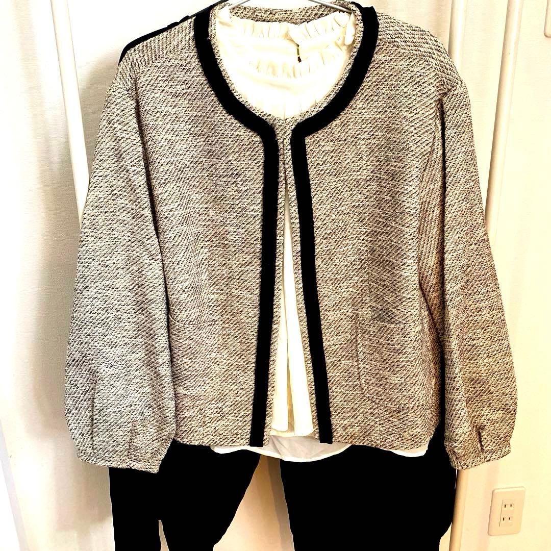 卒業式入学式/ノーカラージャケット ブラウス　パンツ3点セット１５号