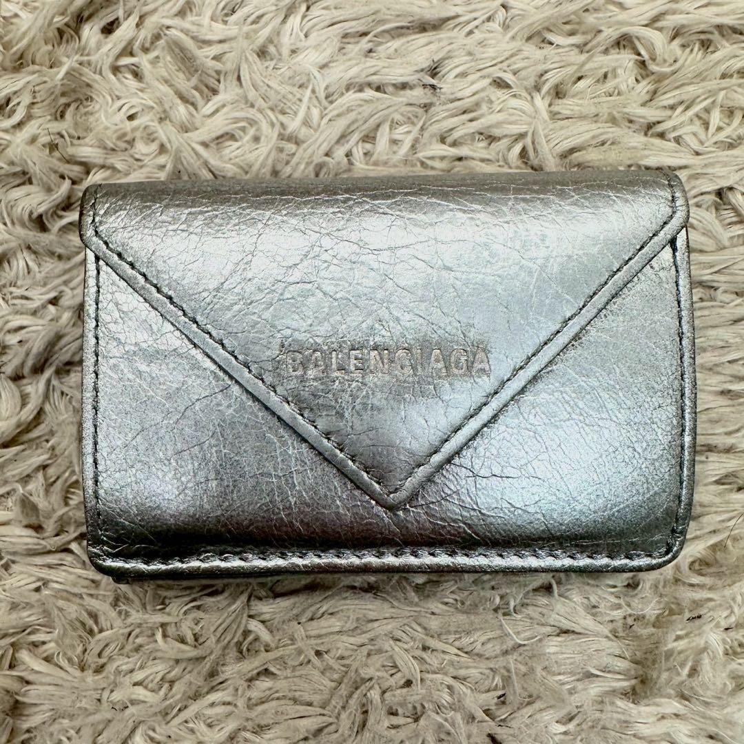 【美品】BALENCIAGA シルバー三つ折り財布 エブリデイ