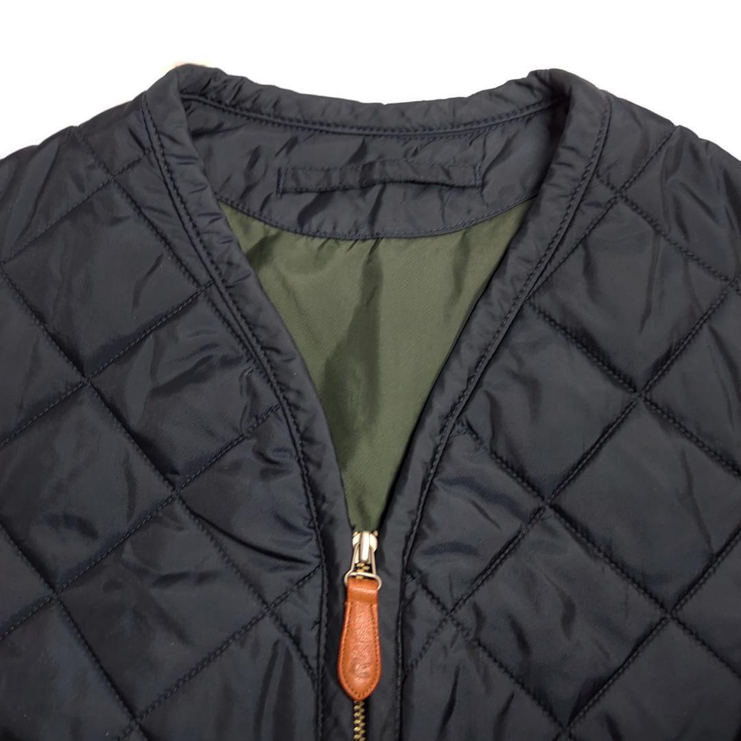 美品 45R✨キルティング Vネック中綿ダウンベスト 馬革ファスナー 45rpm