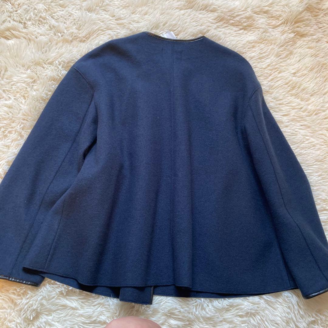 新品未使用　23区 ノーカラージャケット　 ウール　紺　38 M