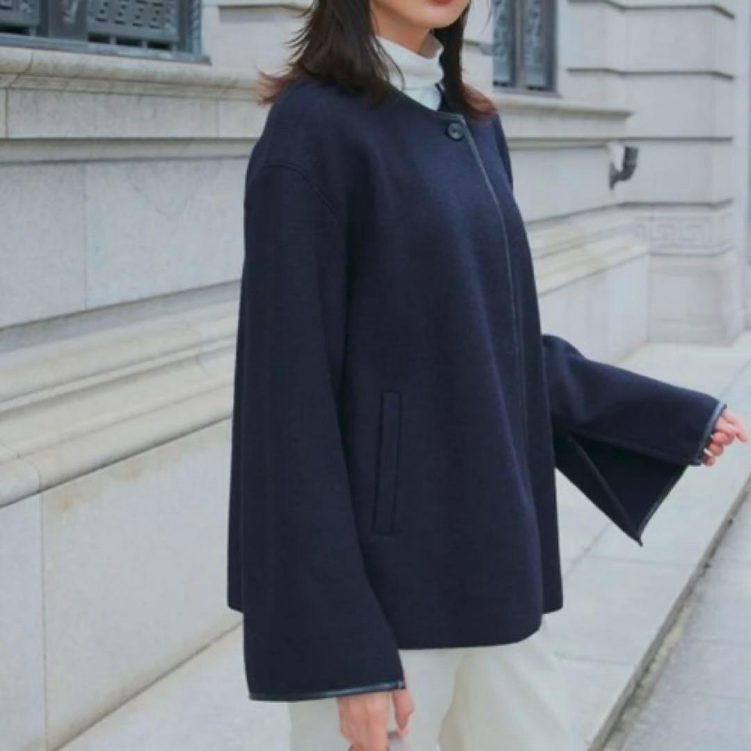 新品未使用　23区 ノーカラージャケット　 ウール　紺　38 M