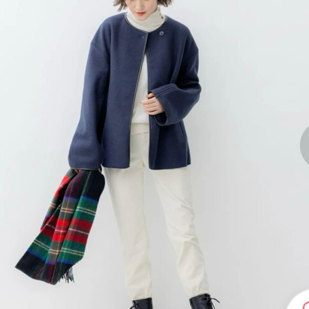 新品未使用　23区 ノーカラージャケット　 ウール　紺　38 M