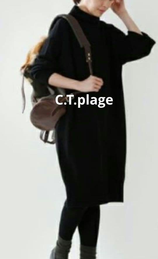 C.T.plageプラージュ☆カシミヤ100% ニットワンピース ボトルネック黒