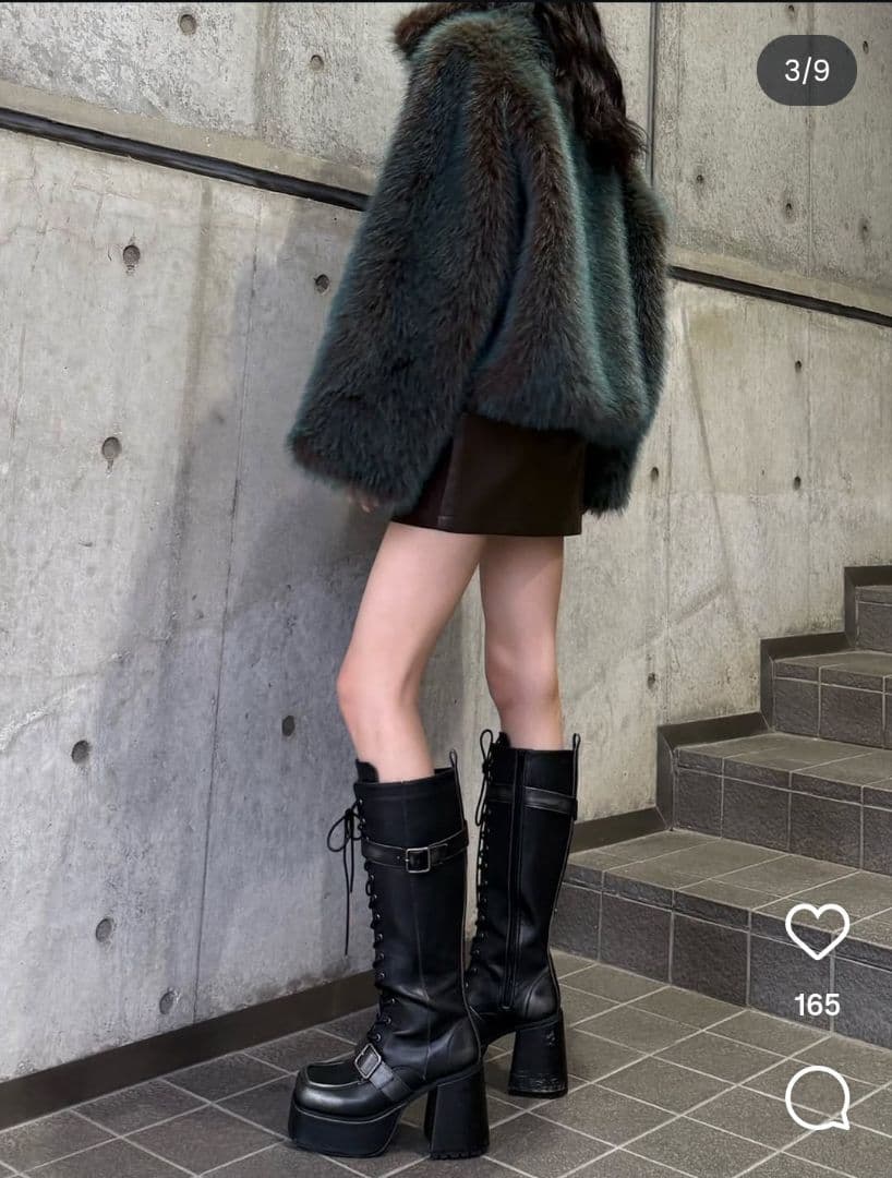 MIXフェイクファーブルゾン　ブルー