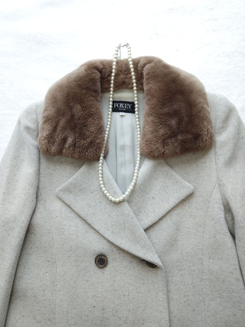 FOXEY 高級ロングコート26万 ソフトツイード ヌートリア アンゴラシルク