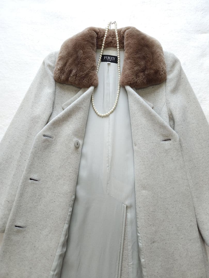 FOXEY 高級ロングコート26万 ソフトツイード ヌートリア アンゴラシルク