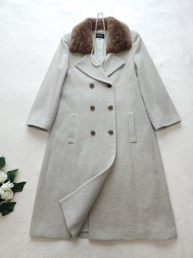 FOXEY 高級ロングコート26万 ソフトツイード ヌートリア アンゴラシルク