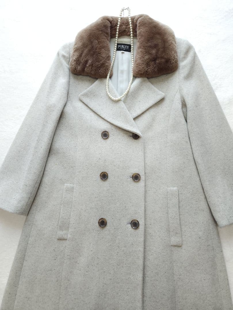 FOXEY 高級ロングコート26万 ソフトツイード ヌートリア アンゴラシルク