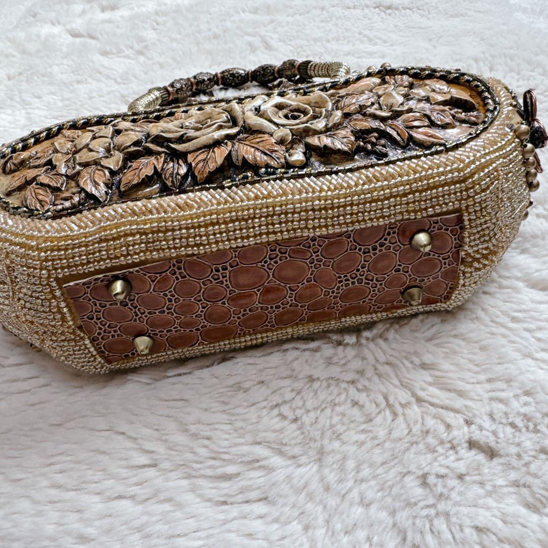 ビーズ刺繍 ハンドバッグ 薔薇 花柄 アンティーク風 パーティー フォーマル