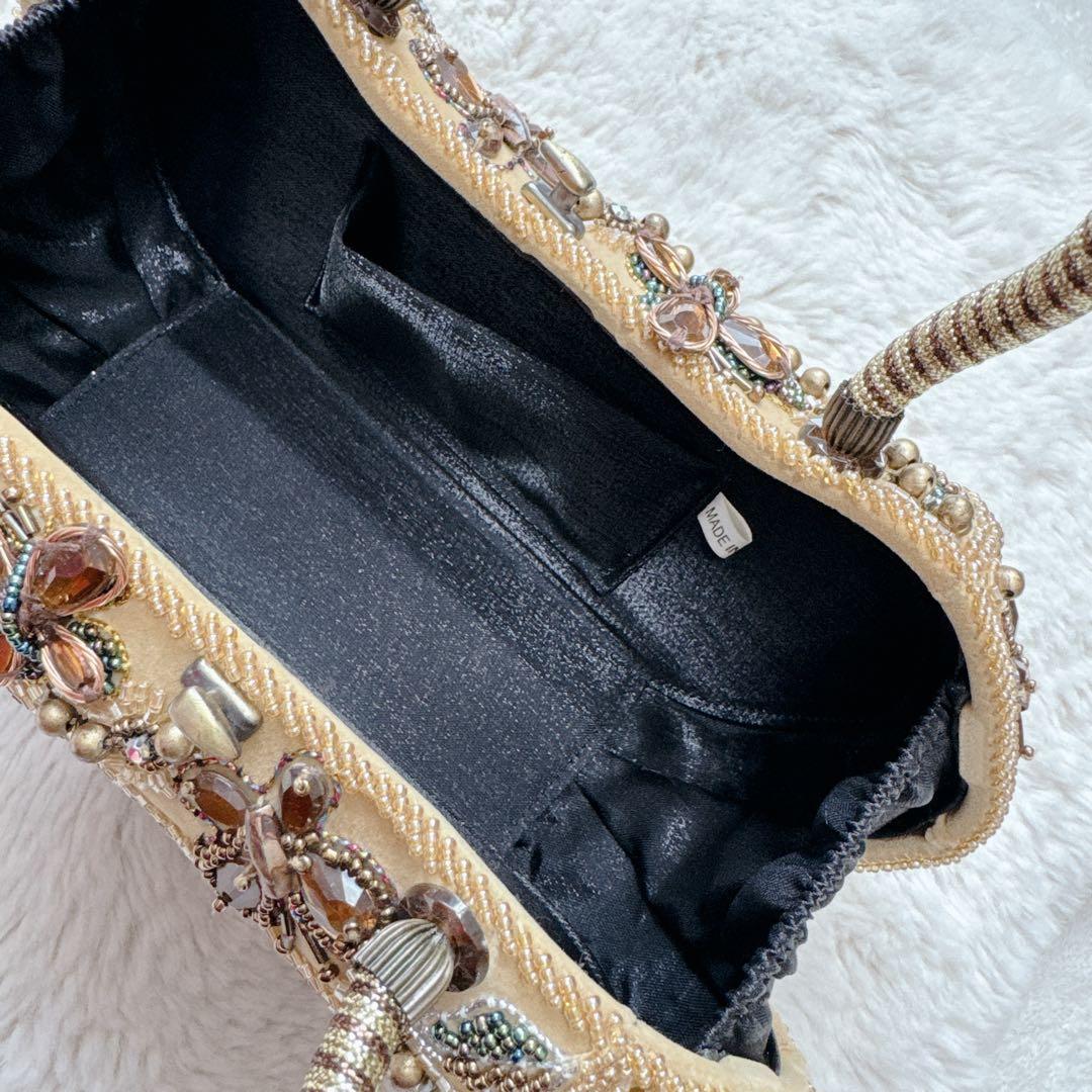 ビーズ刺繍 ハンドバッグ 薔薇 花柄 アンティーク風 パーティー フォーマル