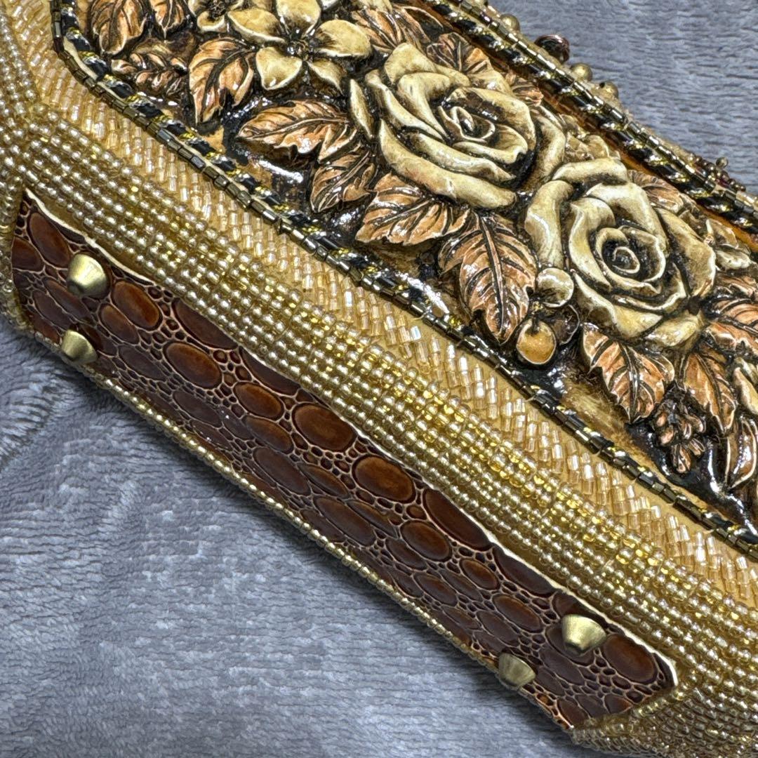 ビーズ刺繍 ハンドバッグ 薔薇 花柄 アンティーク風 パーティー フォーマル