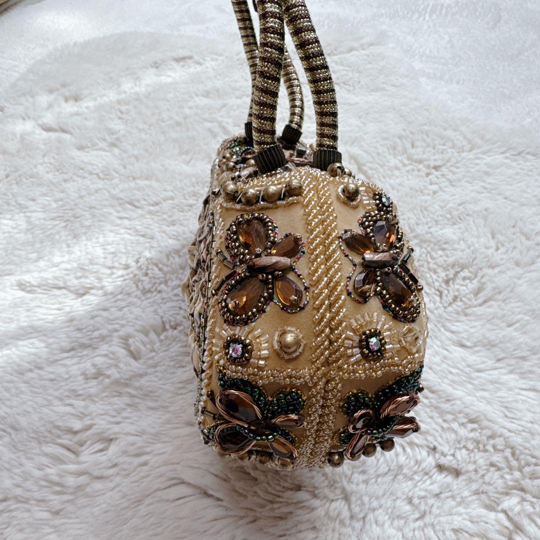 ビーズ刺繍 ハンドバッグ 薔薇 花柄 アンティーク風 パーティー フォーマル