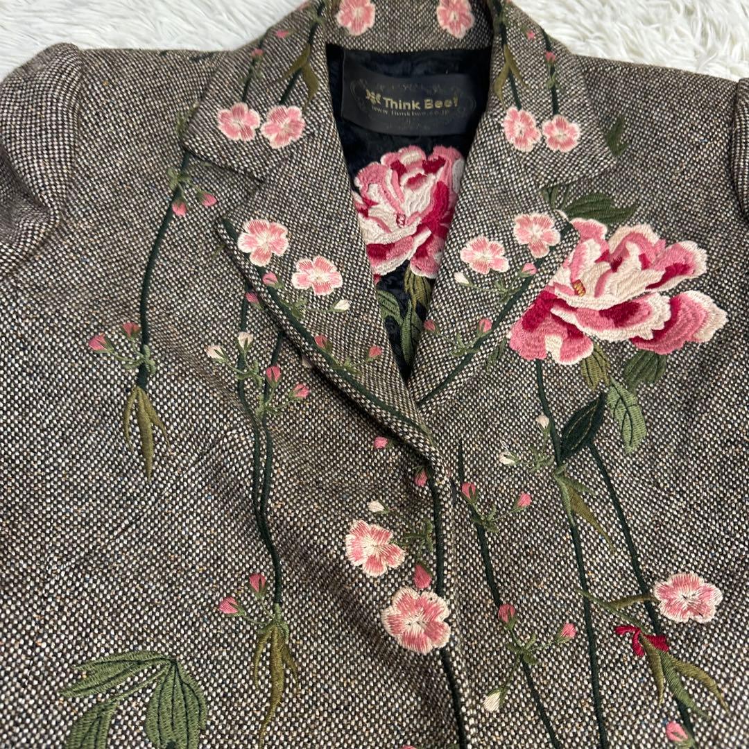 natural 様用希少 シンクビー 花柄刺繍 テーラージャケット グレー系