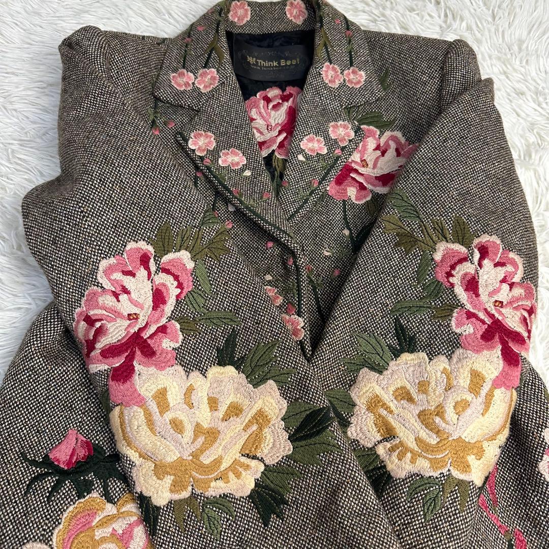 natural 様用希少 シンクビー 花柄刺繍 テーラージャケット グレー系