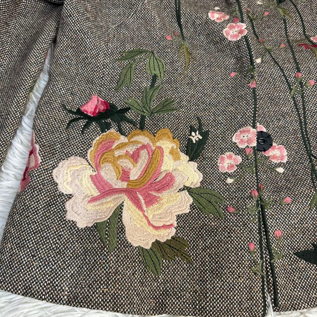 natural 様用希少 シンクビー 花柄刺繍 テーラージャケット グレー系