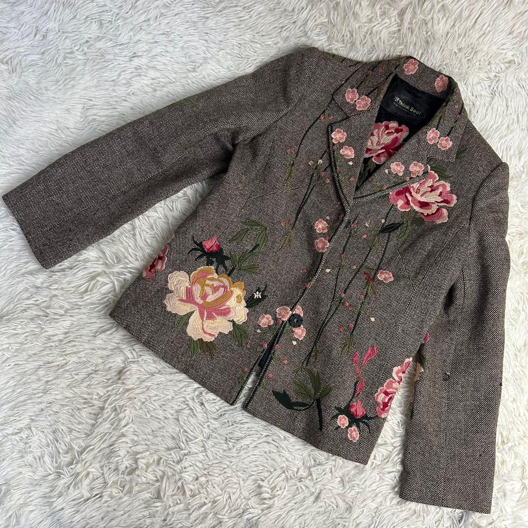 natural 様用希少 シンクビー 花柄刺繍 テーラージャケット グレー系