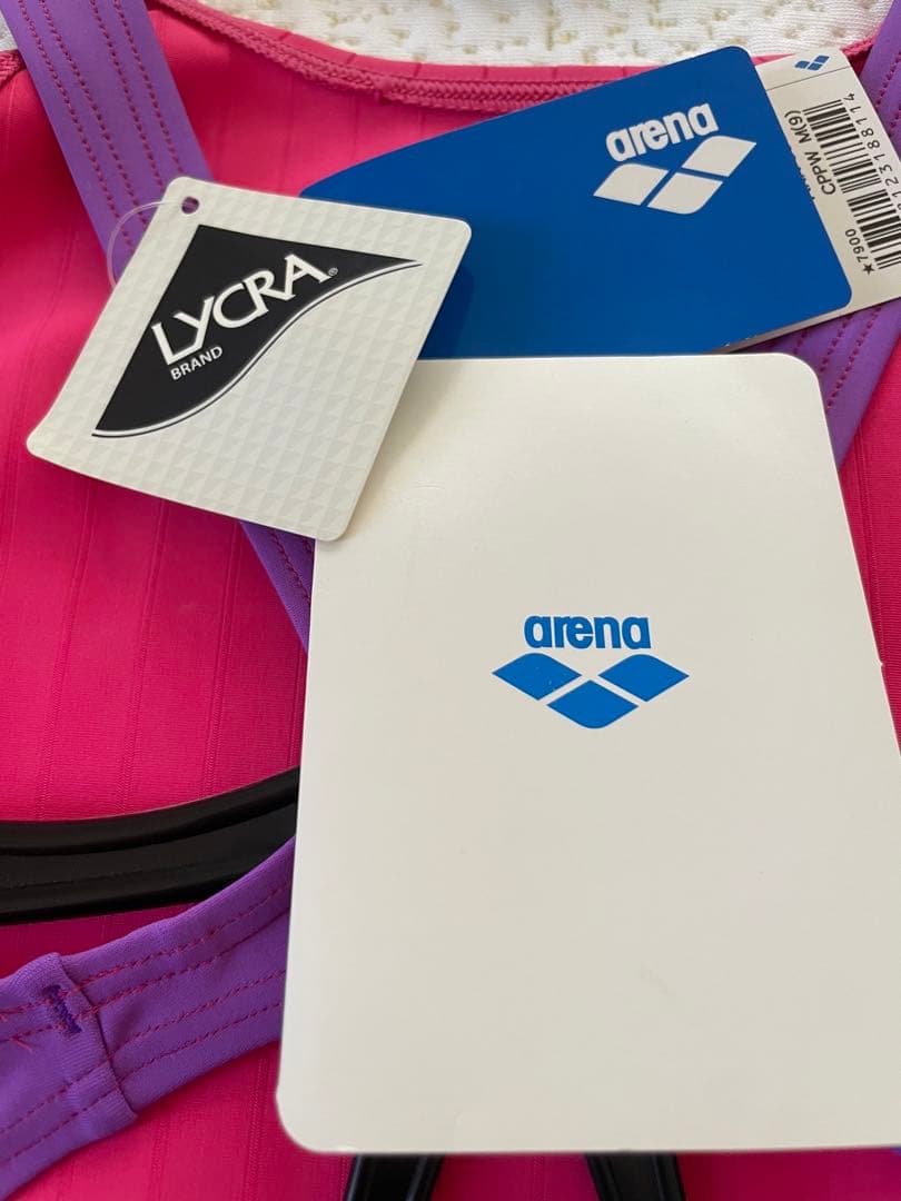 W*A様 arena 競泳用水着 ピンク/パープル ストライプ柄