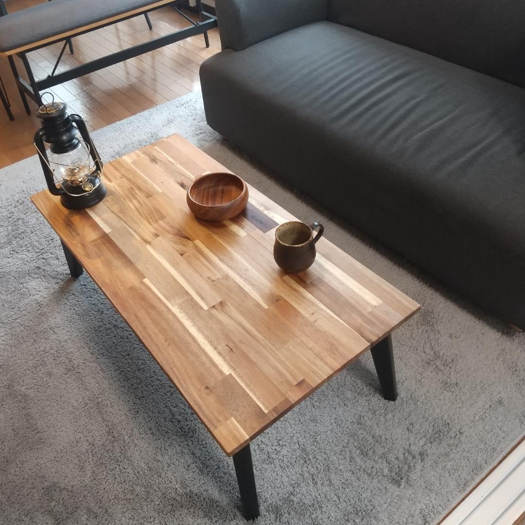 アカシア無垢集成材折りたたみローテーブル【900ｍｍ×450ｍｍ】