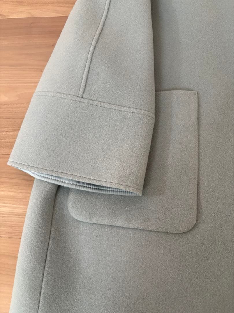 最終値下げ　yori ウールノーカラーコート　サックス