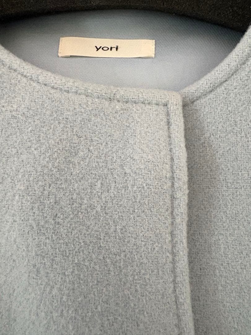 最終値下げ　yori ウールノーカラーコート　サックス