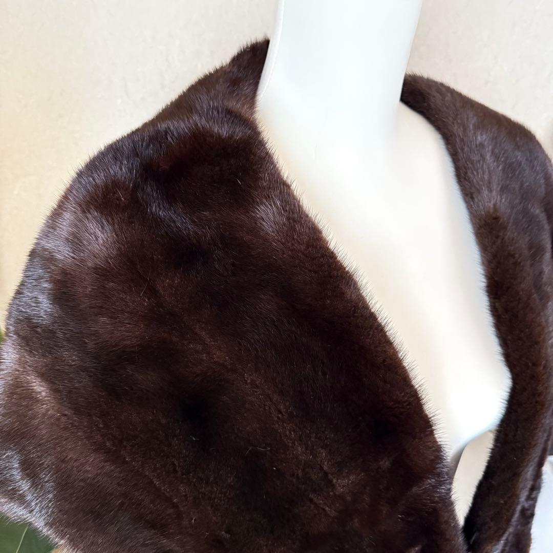 美品★EMBA ブラックグラマミンク ショール ストール 本毛皮 毛並み◎艶◎