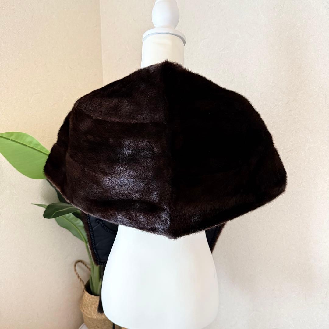 美品★EMBA ブラックグラマミンク ショール ストール 本毛皮 毛並み◎艶◎