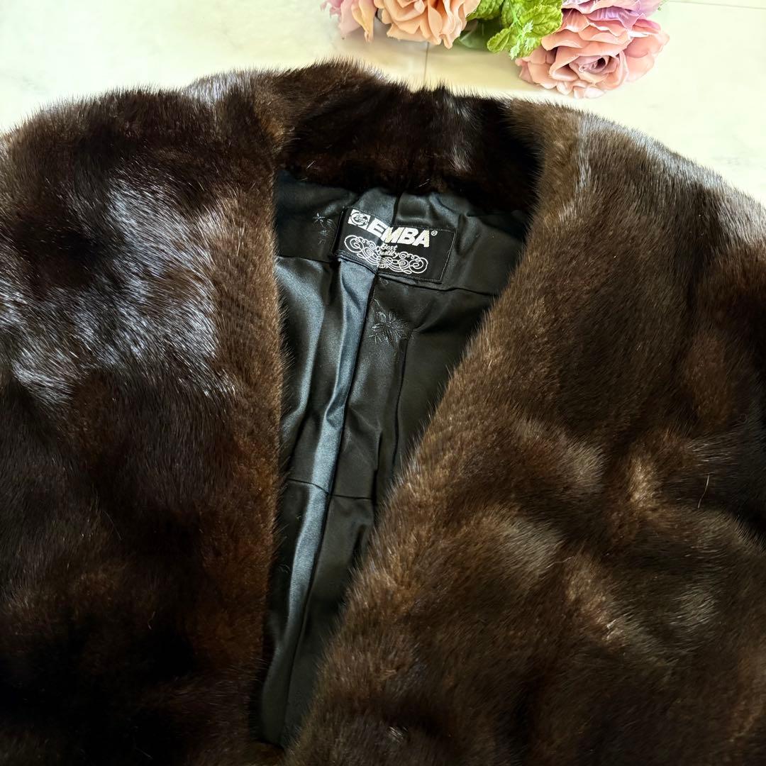 美品★EMBA ブラックグラマミンク ショール ストール 本毛皮 毛並み◎艶◎