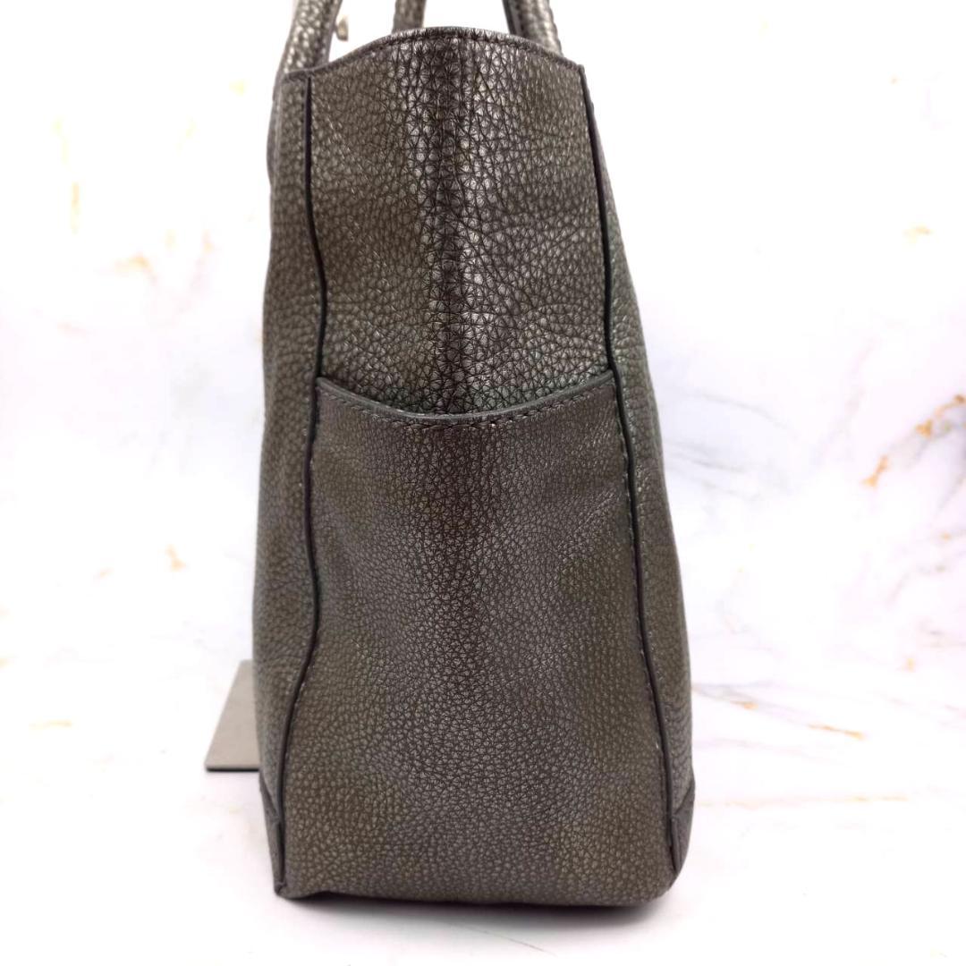 ✨未使用級✨ ヒロフ デュオ トートバッグ シボ革 シルバー A4収納可 Hロゴ