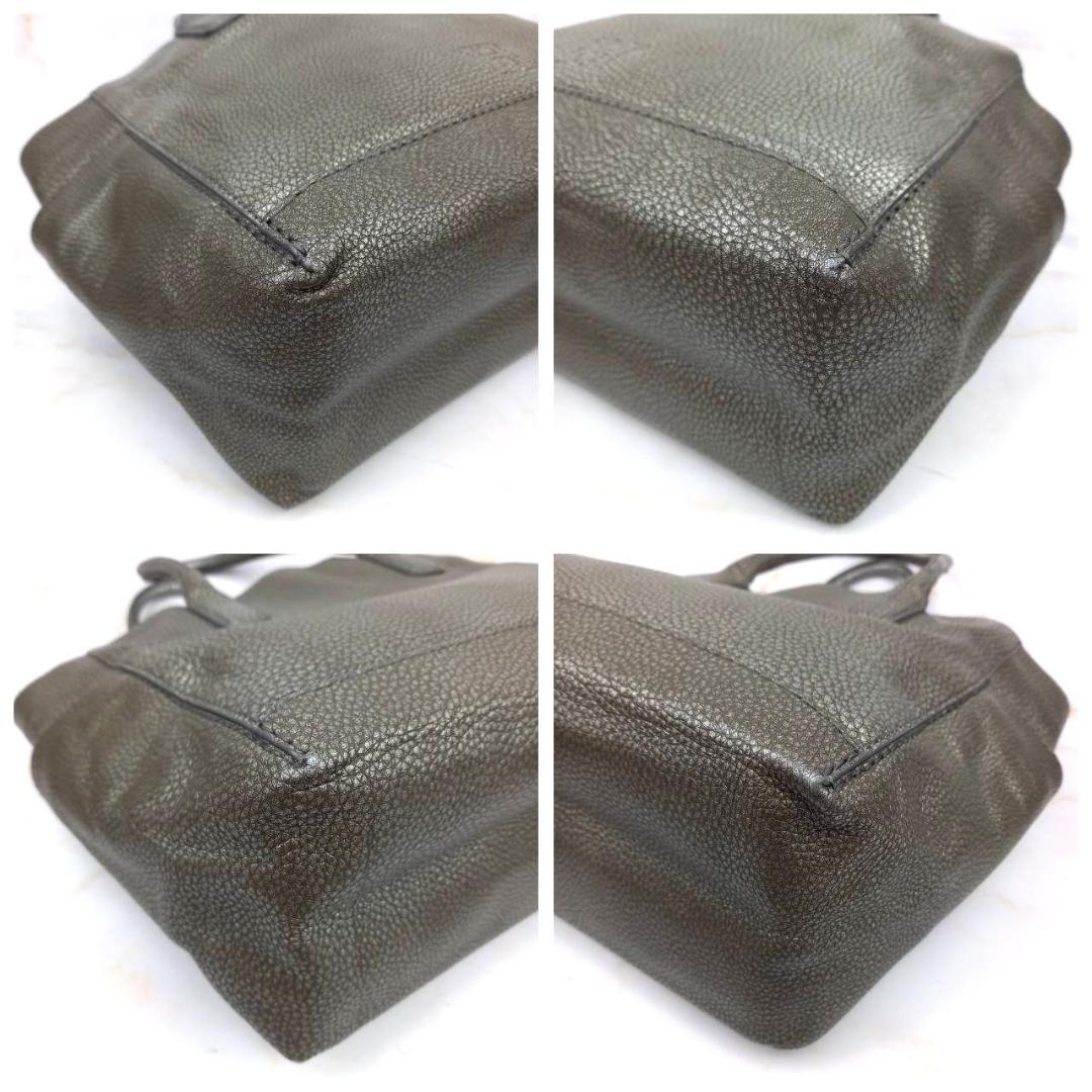 ✨未使用級✨ ヒロフ デュオ トートバッグ シボ革 シルバー A4収納可 Hロゴ