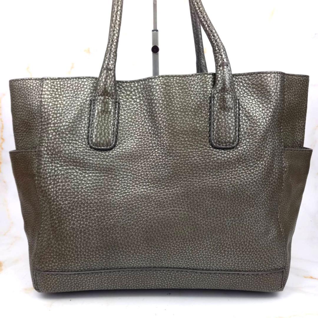 ✨未使用級✨ ヒロフ デュオ トートバッグ シボ革 シルバー A4収納可 Hロゴ