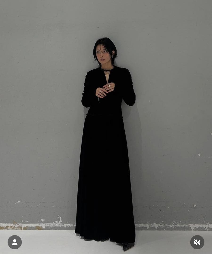 ワンピース Fetico velvet tulle shirring dress black