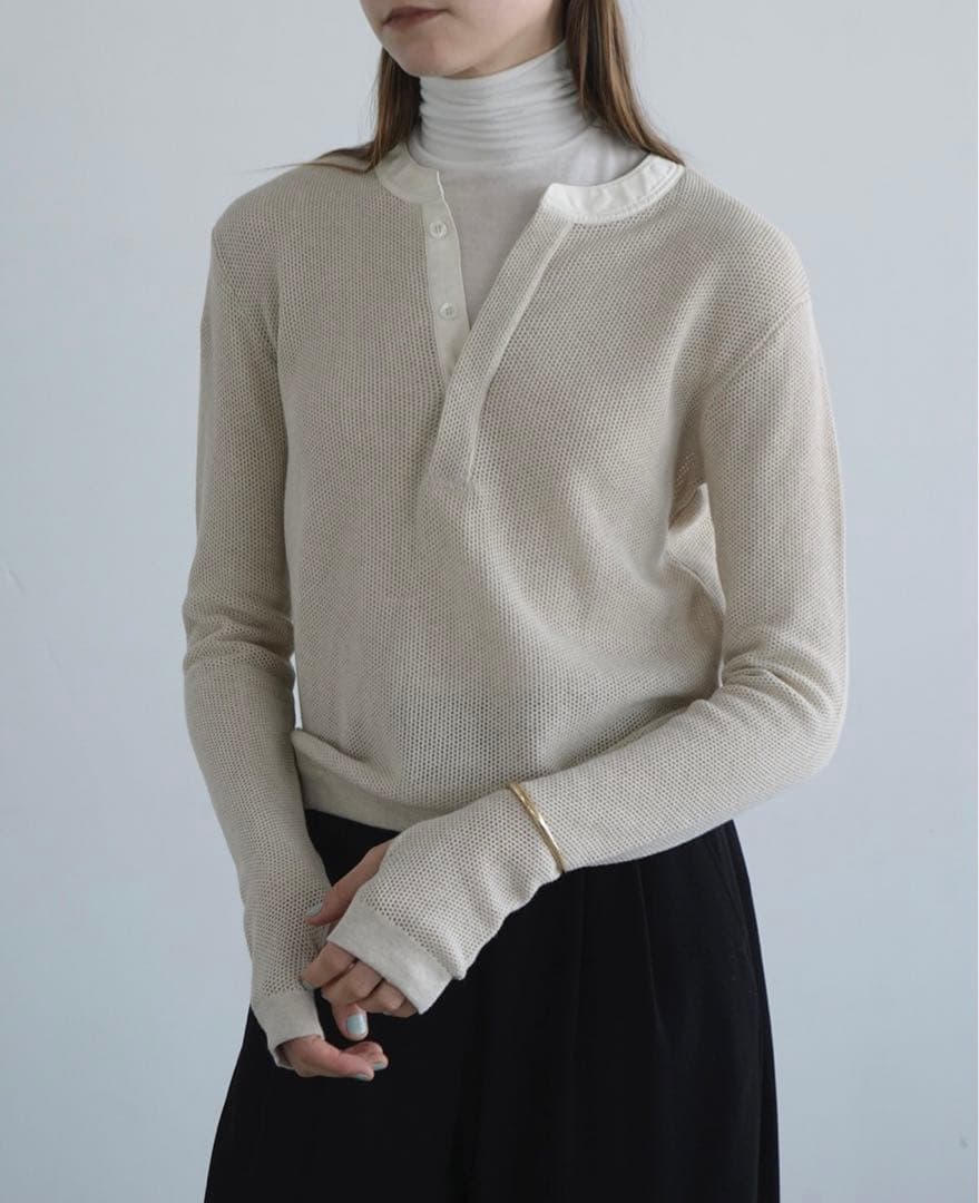 トップス CLANE MESH HENLEY NECK TOPS