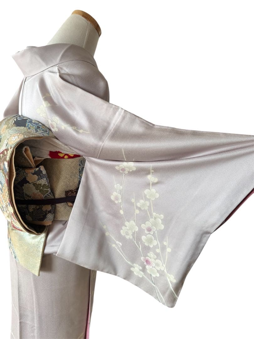 正絹訪問着　友禅染　梅枝　目白